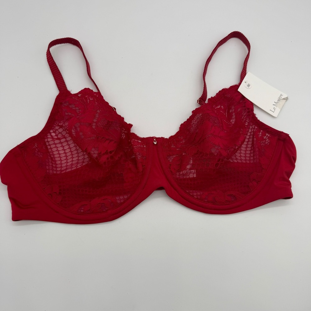 Le Mystere Lace Allure Unlined Bra 38D Cherry Red Underwire 8246 New